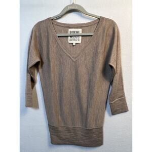 Ruehl No. 925 Womens Deep V Neck Sweater Size S Brown Wool 3/4 Sleeves Y2K